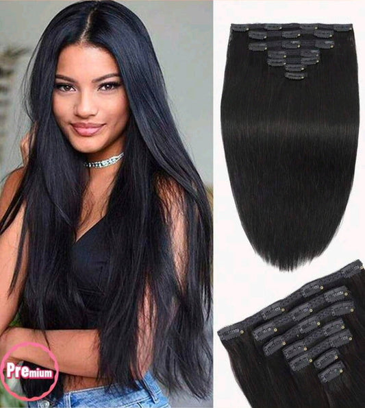✨ Luxury Black Straight Clip-In Human Hair Extensions - Sleek & Silky Perfection