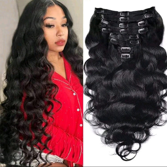 ✨ Luxury Black Wave Clip-In Human Hair Extensions - Instant Length & Volume