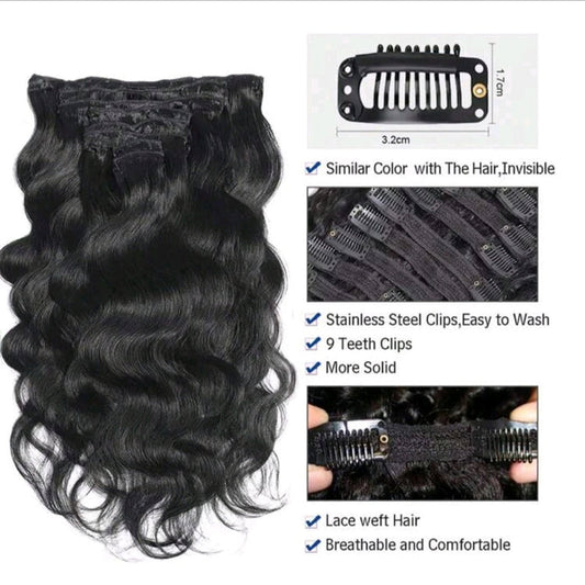 ✨ Luxury Black Wave Clip-In Human Hair Extensions - Instant Length & Volume