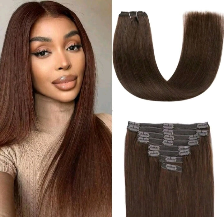 ✨ Straight Chocolate Brown Clip-In Extensions ✨