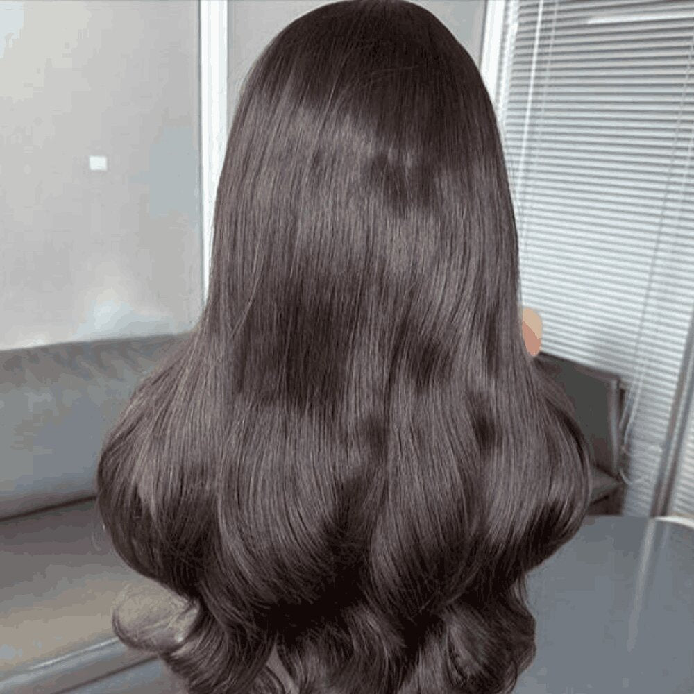✨ Natural Black Curtain Bangs Lace Front Wig - Human Blend ✨
