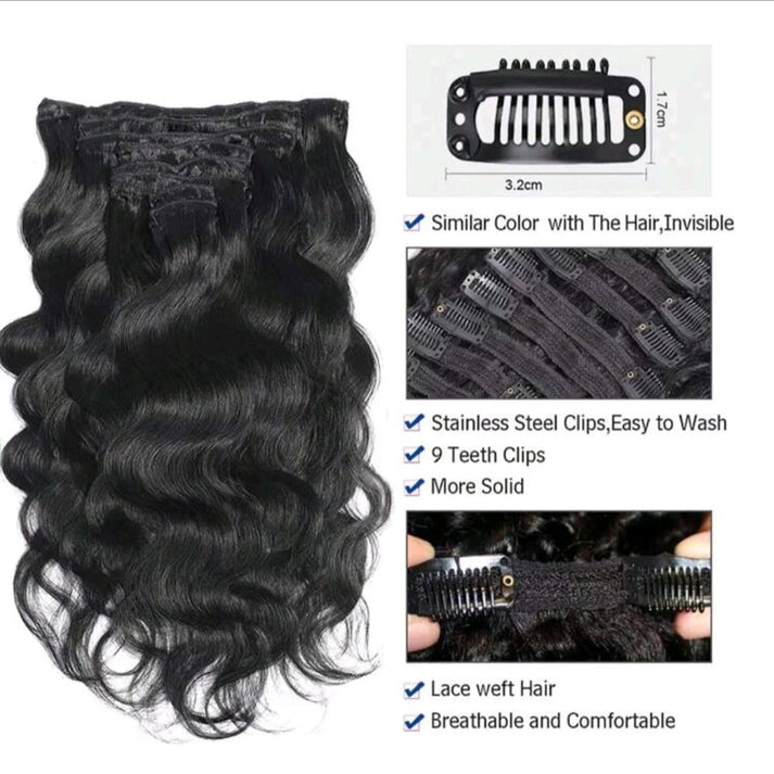 ✨ Luxury Black Wave Clip-In Human Hair Extensions - Instant Length & Volume